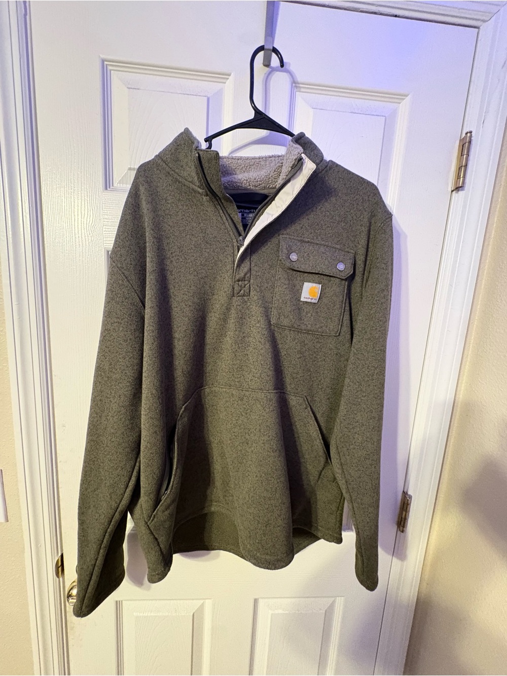 Carhartt Olive Green Sherpa-Lined Pullover Hoodie